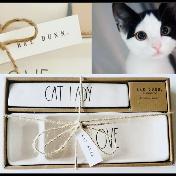 NWT RAE DUNN PLAQUE & TRAY “CAT LADY”